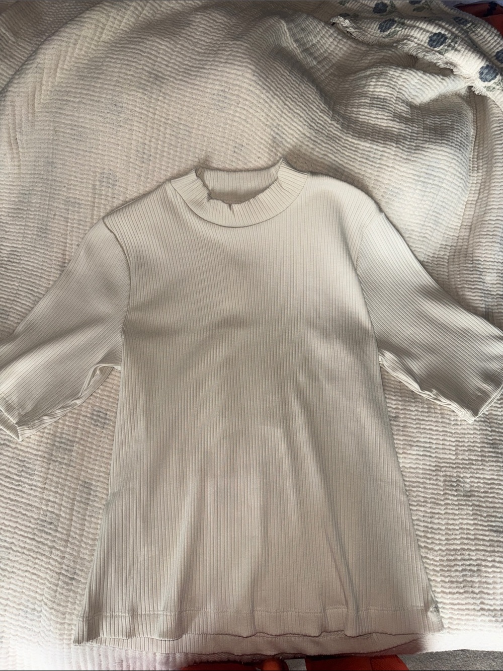Old Navy Cream Ribbed Mock Neck Short Sleeve Top